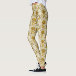 Legging Creme, Abstrato preto e Dourado