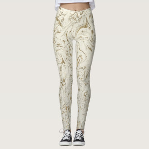 Legging Creme e Dourado Mármore Remoinho Glitter Glam Mode