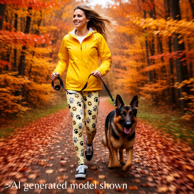 Legging Creme elegante para patas de cães (Elegant Cream and Brown Dog Paw Print Leggings)