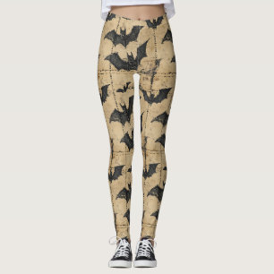 Legging Creme Patchwork de Denim com Morcegos