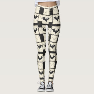 Legging Creme Patchwork Grunge em Denim com Morcegos (3)