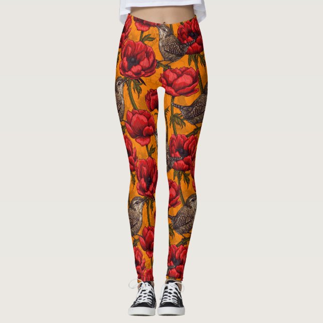 Legging Crenças em um jardim de anêmonas vermelho (Frente)