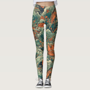 Legging Criações do Mar de Tatuagem Japonês