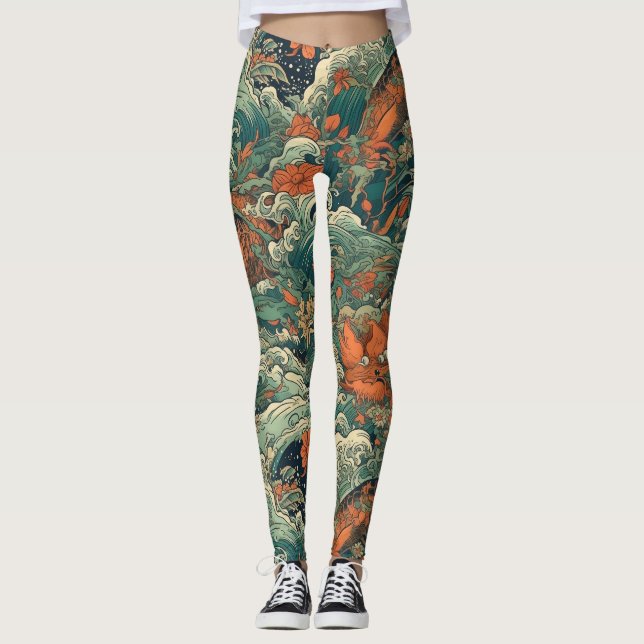 Legging Criações do Mar de Tatuagem Japonês (Frente)
