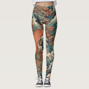 Legging Criações do Mar de Tatuagem Japonês
