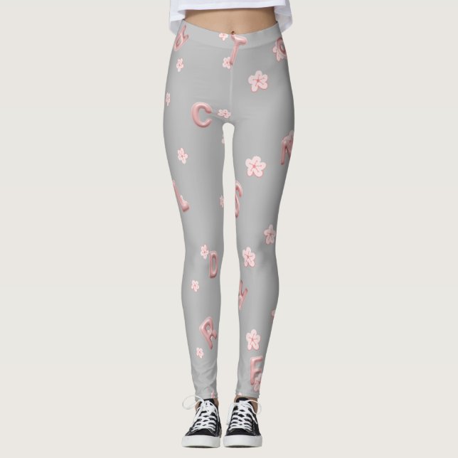 Legging Crianças bonitas ABC Flor de Alfabeto Escola Infan (Frente)