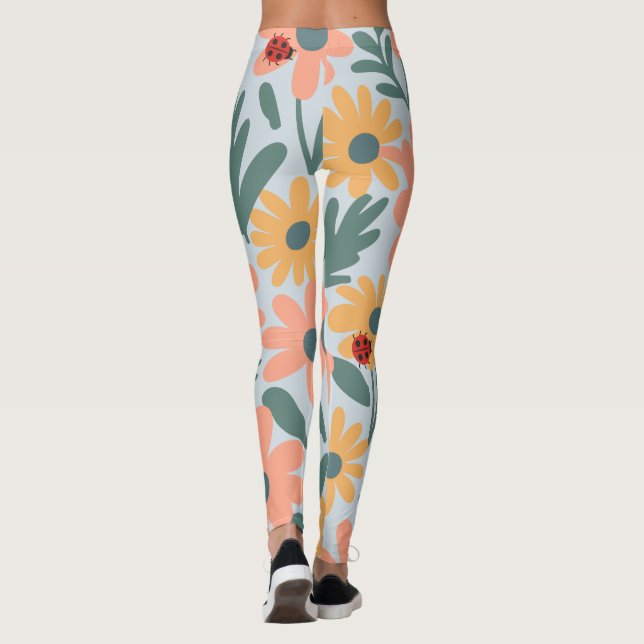 Legging crianças Cute Ladybug Bolinhas Daisy Flower Padrão (Verso)