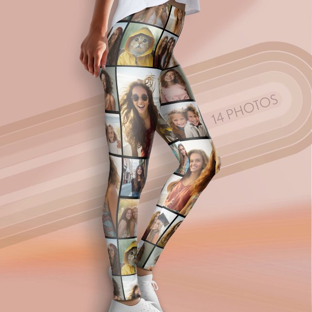 Legging Criar uma Colagem de Fotos Personalizada com 14 Fo (Custom Photo Leggings - 14 Photo Collage)