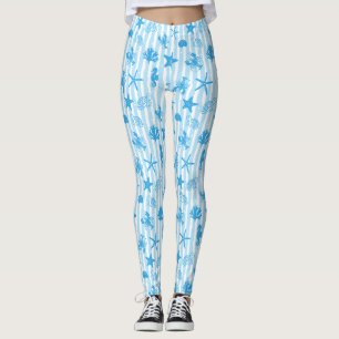 Legging Criaturas Marinhas Azuis Padrão Doodle Náutico