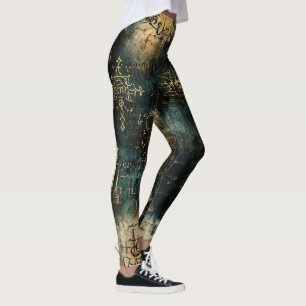 Legging Crie Seu Próprio Texto Arcano Dourado Turquesa Pre