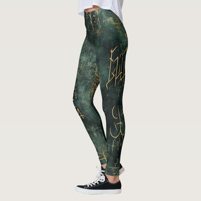 Legging Crie Seus Próprios Rabiscos Arcanos Dourados Teais (Esquerda)