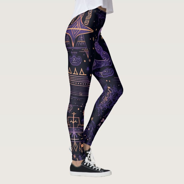 Legging Crie Seus Próprios Símbolos de Bruxa Roxo e Dourad (Direita)