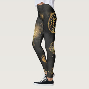 Legging Crie Seus Próprios Símbolos de Magia Dourada Preto