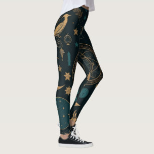 Legging Crie Seus Próprios Símbolos Lunares Ouro Azul Pret