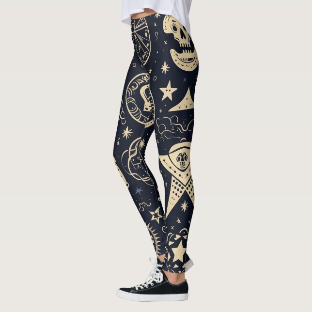 Legging Crie Seus Próprios Símbolos Mágicos Dourados Preto (Esquerda)