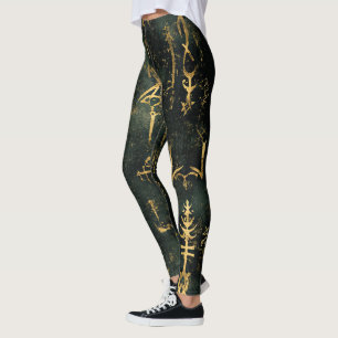 Legging Crie Seus Próprios Símbolos Sagrados Dourado Turqu