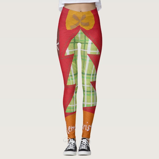 Legging Crie sua linda Design de árvore de Natal (Frente)