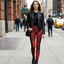 Legging Crimson Vortex Marble: Bold Red and Black Swirl