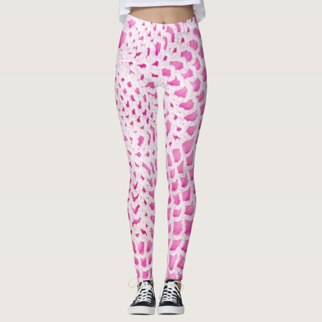 Legging Crochet Branco a Rosa (Frente)