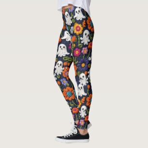 Legging Crochet Olha Fantasmas de Halloween e Flores Selva
