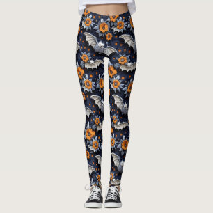 Legging Crochet Olha Morcegos de Halloween e Flores de Lar
