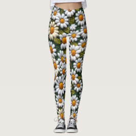Legging Crochet White Daisies Spring Wildflowers
