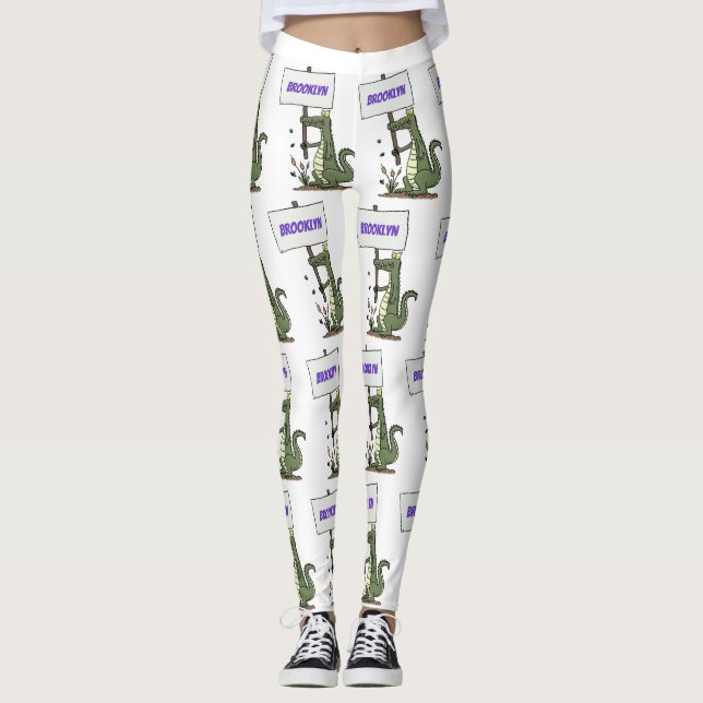 Legging Crocodilo engraçado, alinhador com cartoon (Frente)
