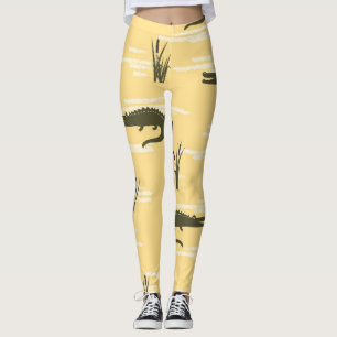 Legging Crocodilos Vintage: Padrão Amarelo Sem Costura