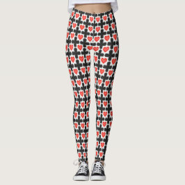 Legging Cross Shaped Checkered Pattern with Red Hearts
