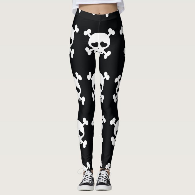 Legging Crossbones Crânio: Padrão Branco-Preto. (Frente)