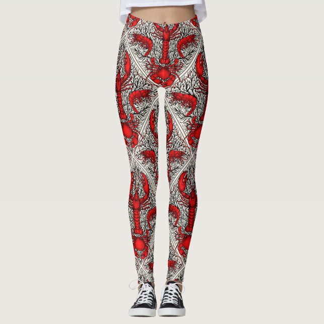 Legging Crustáceos a vermelho, preto e marfim (Frente)