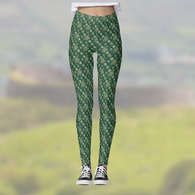 Legging Cruz Celta e Trevo Irlandês Verde com Visual Vinta (Criador carregado)