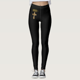 Legging Cruz cristã Dourado do divertimento com provérbi