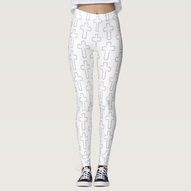 Legging Cruz ornamentada com flores (Frente)