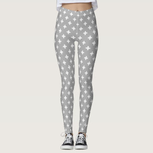 Legging Cruzes brancas da polca no cinza