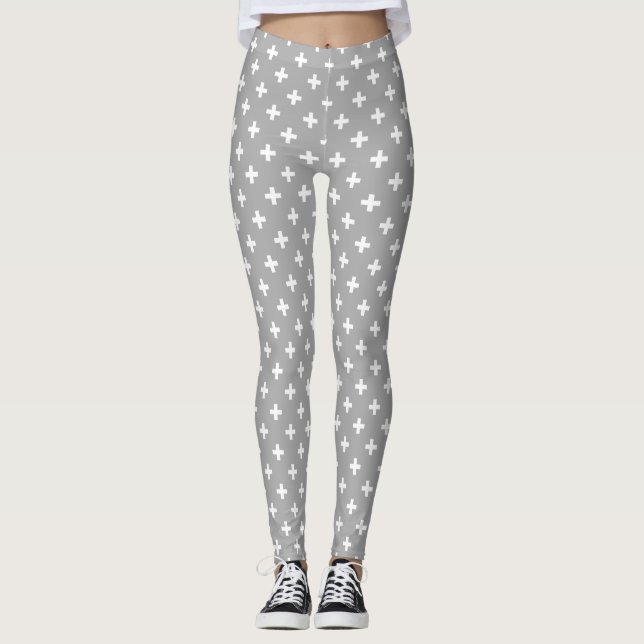 Legging Cruzes brancas de polca nas cinzas (Frente)
