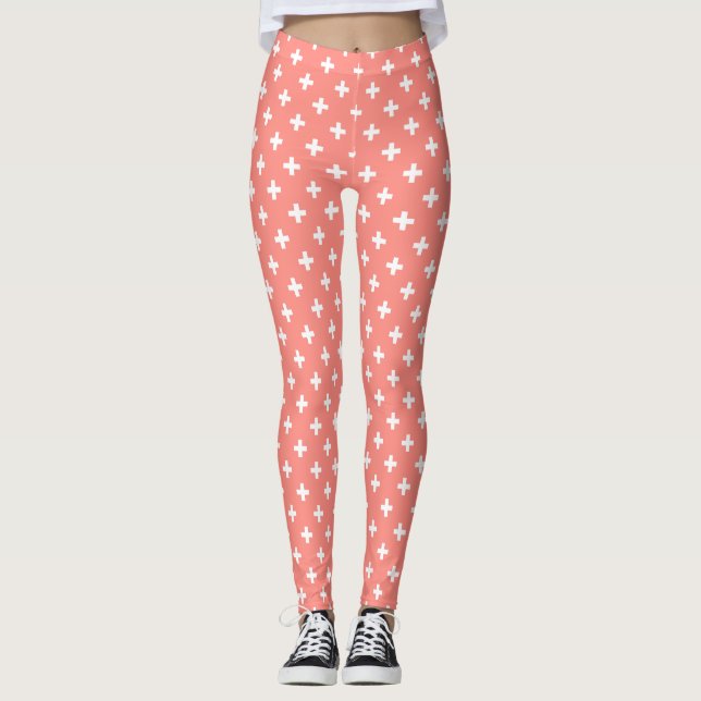 Legging Cruzes de polca branca em pêssego (Frente)