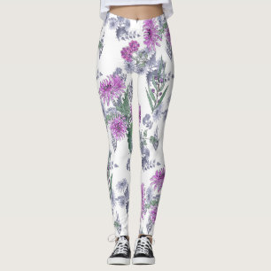 Legging Crysântemas lilases, aquarela