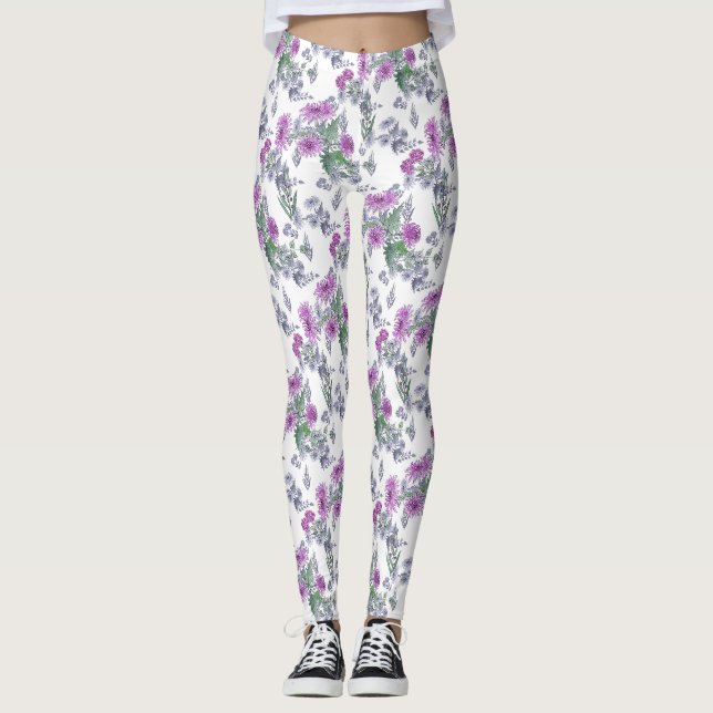 Legging Crysântemas lilases, legguras aquáticas (Frente)