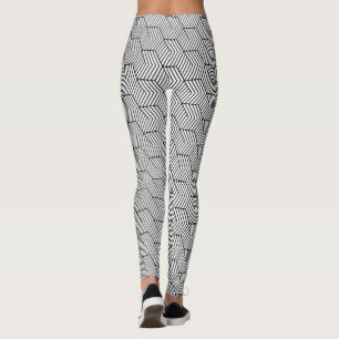 Legging Cubo de Linha de Padrão Preto Geometria Simples