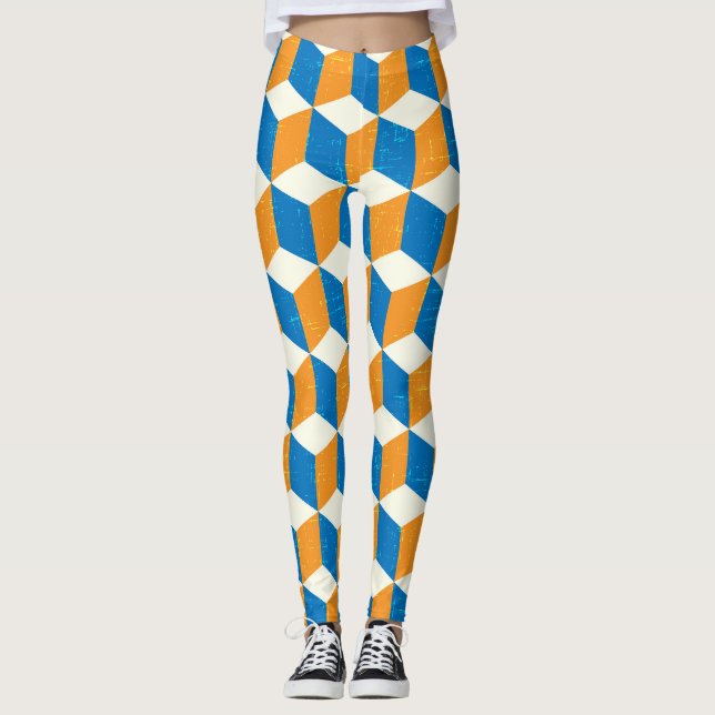 Legging Cubos retrorisométricos, ilusão geométrica (Frente)