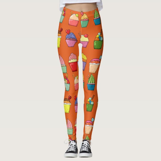 Legging Cupcakes Divertidos l Sobremesa Cor de laranja Col (Frente)