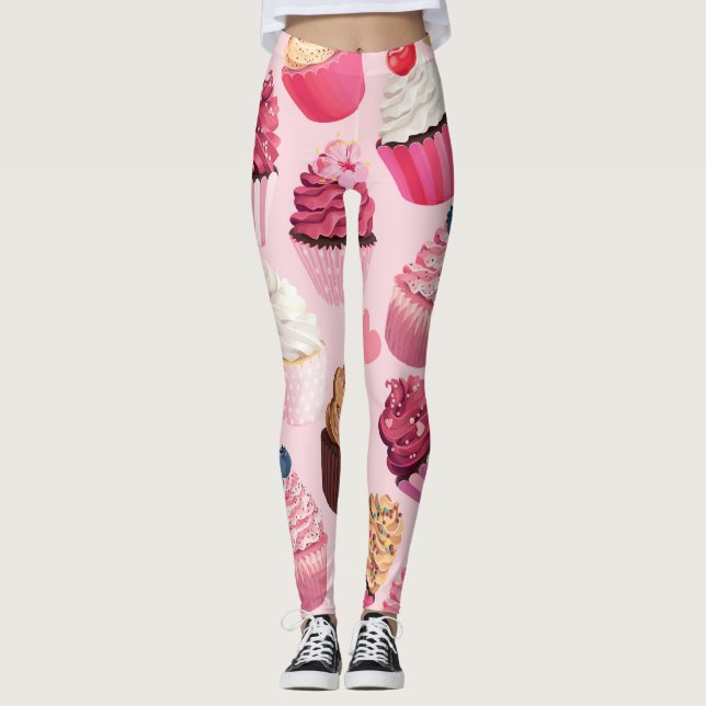Legging Cupcakes Rosa Pastel: Padrão Vintage. (Frente)