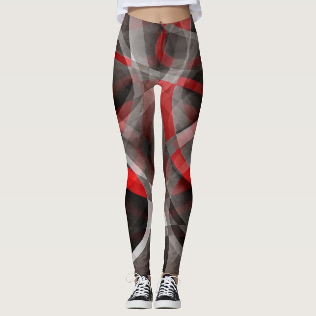 Legging Curvas Camadas Vermelhas, Brancas e Cinzas dos Ano (Frente)