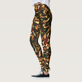 Legging Curvas castanho-avermelhadas e amarelas malhadas