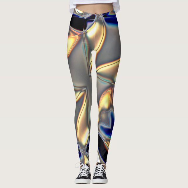 Legging Curvas cristalinas em amarelo azul na textura da c (Frente)