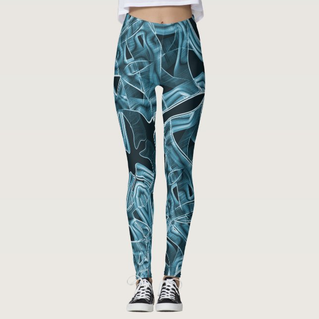 Legging Curvas de fita, néon azul com alivio e sobreposiçã (Frente)