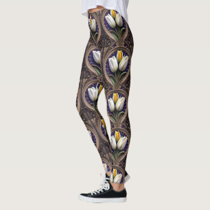Legging Curvas Graciosas: Tulipa Branca em Design Art Nouv