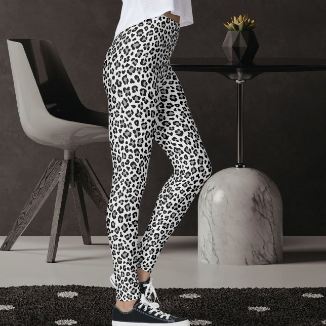 Legging Custom Black And Grey Safari Leopard Print Pattern (Criador carregado)