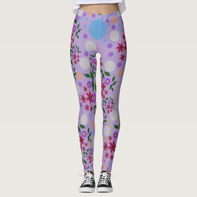 Legging Custom Cute Kidcore Confetti Floral & Vine Pattern (Frente)